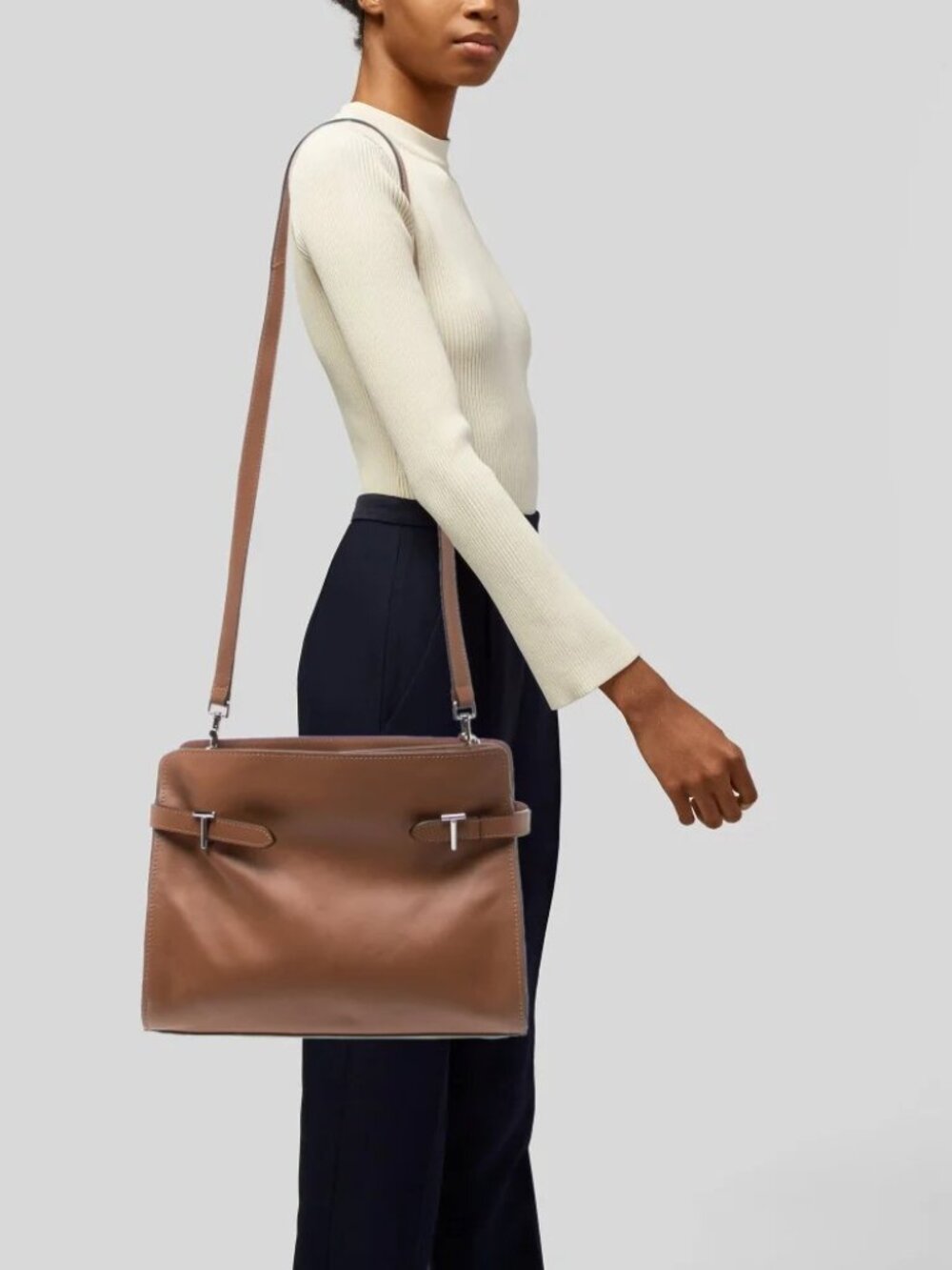 Le Tanneur Emie large handbag in smooth leather and suede in tan/brown NWOT